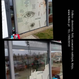 Usługa zrywania usuwania folii z witryn, usuwanie naklejek, kleju, mycie szyb, okien, witryn Warszawa i okolice - demontaż folii...