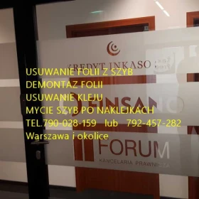 Usługa usuwania folii z szyb, okien ,witryn Warszawa - Zrywanie folii naklejek, usuwanie kleju, mycie szyb Warszawa - USŁUGA 
