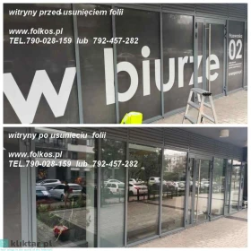 Usługa usuwania folii z szyb, okien ,witryn Warszawa - Zrywanie folii naklejek, usuwanie kleju, mycie szyb Warszawa - USŁUGA 
