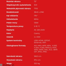 Wynajem Telewizorów 75 i 55 cali na statywach