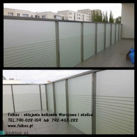 Oklejanie balkonów i szklanych balustrad balkonowych- folie, okleiny matowe na balkony, folie prywatyzujące n a BALKON Warszawa i okolice 