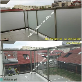 Oklejanie balkonów i szklanych balustrad balkonowych- folie, okleiny matowe na balkony, folie prywatyzujące n a BALKON Warszawa i okolice 
