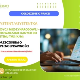 Asystent/Asystentka Spedycji Międzynarodowej z orzeczeniem o niepełnosprawności – wprowadzanie danych do systemu TMS