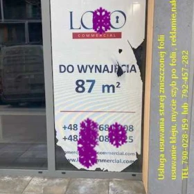 Usługa zrywania folii z witryn- usuwanie folii z szyb , okien, drzwi- demontaż starej zniszczonej folii, napisów, usuwanie kleju, mycie szyb Warszawa