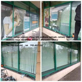 Usługa zrywania folii z witryn- usuwanie folii z szyb , okien, drzwi- demontaż starej zniszczonej folii, napisów, usuwanie kleju, mycie szyb Warszawa