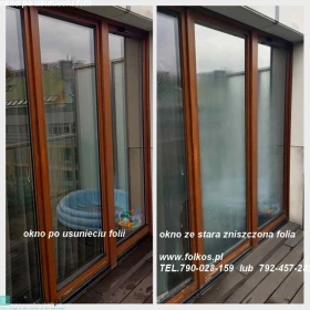 Usługa zrywania folii z witryn- usuwanie folii z szyb , okien, drzwi- demontaż starej zniszczonej folii, napisów, usuwanie kleju, mycie szyb Warszawa
