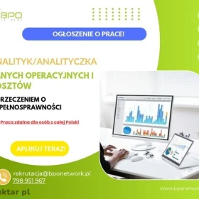 Analityk/Analityczka danych operacyjnych i kosztów – praca zdalna dla osób z orzeczeniem o niepełnosprawności z całej Polski