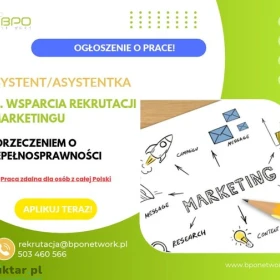 Asystent/Asystentka ds. wsparcia rekrutacji i marketingu – praca zdalna dla osoby z orzeczeniem o niepełnosprawności (cała Polska)